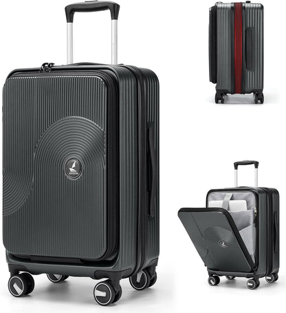 Carry on Luggage 20 Inch Expandable, Airline Approved Carry on Suitcase with Front Compartment & Top Opening Hard Shell Rolling Travel Luggage with TSA Lock & Spinner Wheels, Black