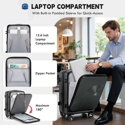 Carry on Luggage 20 Inch Expandable, Airline Approved Carry on Suitcase with Front Compartment & Top Opening Hard Shell Rolling Travel Luggage with TSA Lock & Spinner Wheels, Black