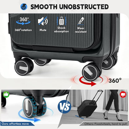 Carry on Luggage 20 Inch Expandable, Airline Approved Carry on Suitcase with Front Compartment & Top Opening Hard Shell Rolling Travel Luggage with TSA Lock & Spinner Wheels, Black