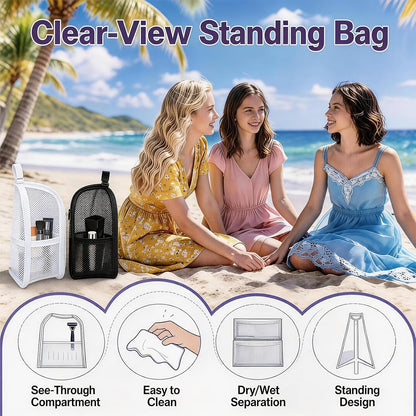2 PCS Standing Toiletry Bag, Foldable Hanging Travel Cosmetic Organizer, Large Capacity for Toothbrush and Toiletries (Black+White)
