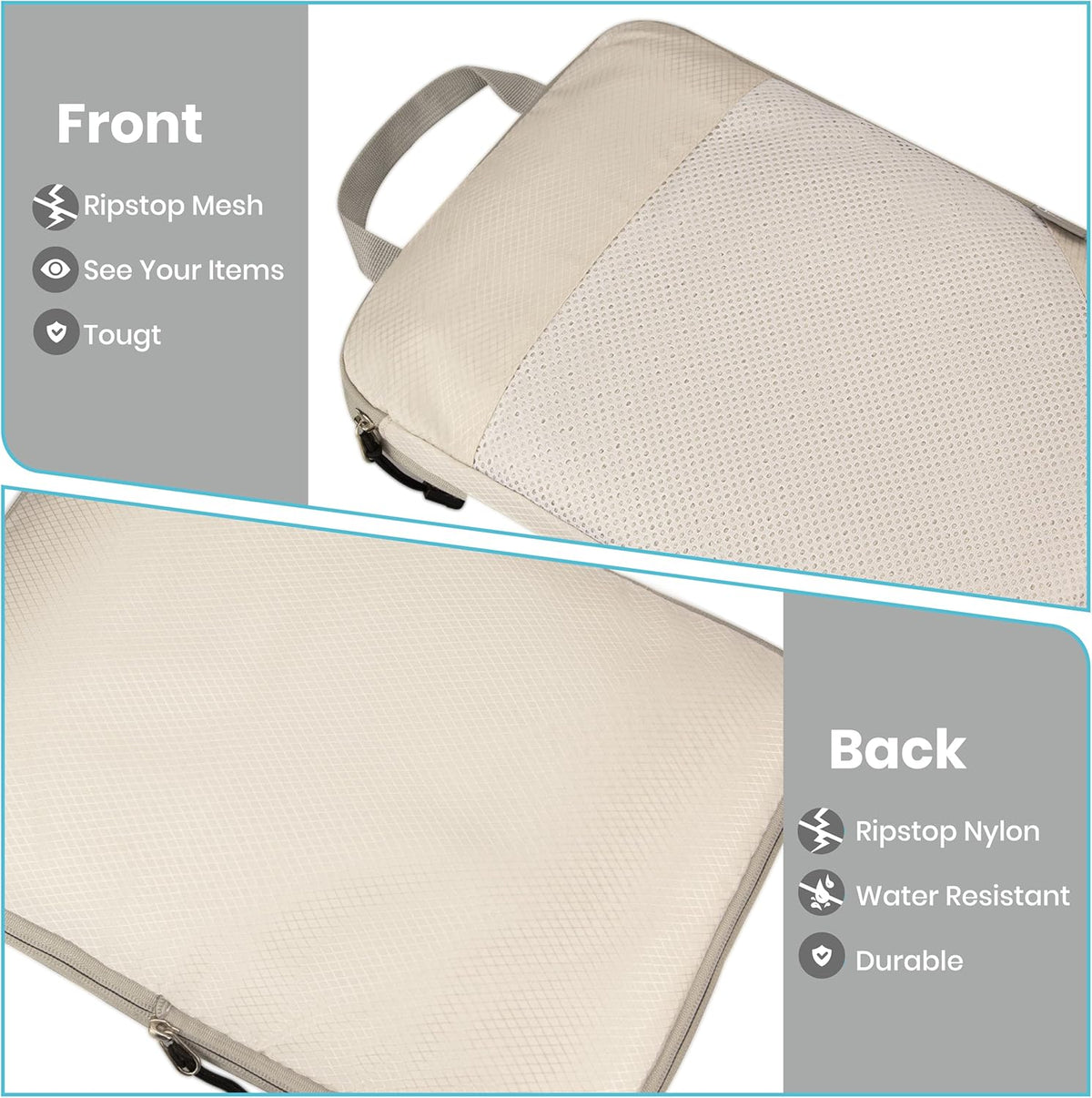 Compression Travel Packing Cubes with White Mesh, Black, 4Pcs | Waterproof fabric and See-Through Mesh, Space-Saving Compression Organizer for Travel and Daily Clothes Storage