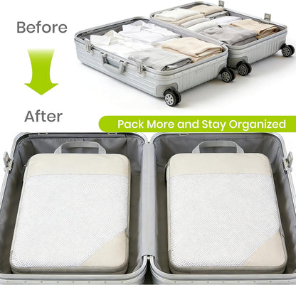 Compression Travel Packing Cubes with White Mesh, Black, 4Pcs | Waterproof fabric and See-Through Mesh, Space-Saving Compression Organizer for Travel and Daily Clothes Storage