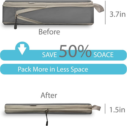 Compression Travel Packing Cubes with White Mesh, Black, 4Pcs | Waterproof fabric and See-Through Mesh, Space-Saving Compression Organizer for Travel and Daily Clothes Storage