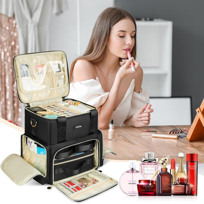 Extra Large Makeup Bag,4 in 1 Cosmetic Storage Organizer Travel Case with 3 Detachable Pouches and Dividers,Pink