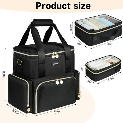 Extra Large Makeup Bag,4 in 1 Cosmetic Storage Organizer Travel Case with 3 Detachable Pouches and Dividers,Pink