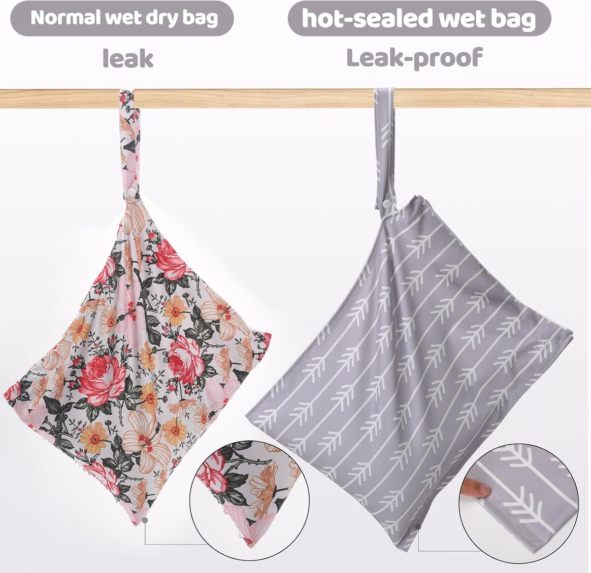 Mess-Proof Waterproof Wet Dry bag,2 Pack Reusable,Wet Bags for Swimsuits & Baby Clothes,Leakproof Wet bag for Travel & Diaper Changes for Baby-Floral