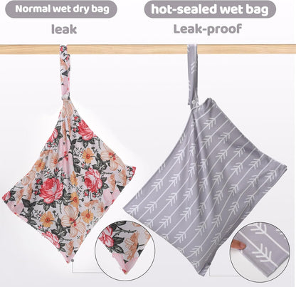 Mess-Proof Waterproof Wet Dry bag,2 Pack Reusable,Wet Bags for Swimsuits & Baby Clothes,Leakproof Wet bag for Travel & Diaper Changes for Baby-Floral