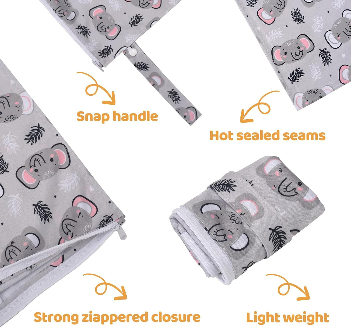 Mess-Proof Waterproof Wet Dry bag,2 Pack Reusable,Wet Bags for Swimsuits & Baby Clothes,Leakproof Wet bag for Travel & Diaper Changes for Baby-Floral
