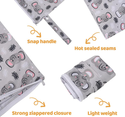 Mess-Proof Waterproof Wet Dry bag,2 Pack Reusable,Wet Bags for Swimsuits & Baby Clothes,Leakproof Wet bag for Travel & Diaper Changes for Baby-Floral