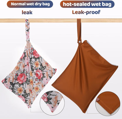 Mess-Proof Waterproof Wet Dry bag,2 Pack Reusable,Wet Bags for Swimsuits & Baby Clothes,Leakproof Wet bag for Travel & Diaper Changes for Baby-Floral