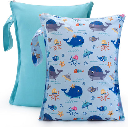 Mess-Proof Waterproof Wet Dry bag,2 Pack Reusable,Wet Bags for Swimsuits & Baby Clothes,Leakproof Wet bag for Travel & Diaper Changes for Baby-Floral