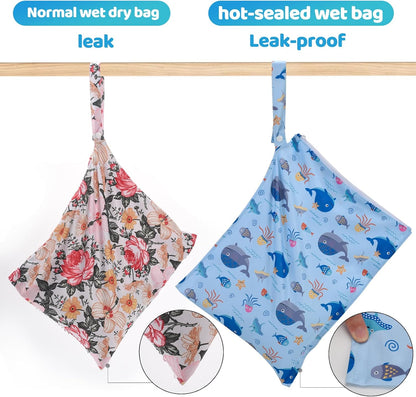 Mess-Proof Waterproof Wet Dry bag,2 Pack Reusable,Wet Bags for Swimsuits & Baby Clothes,Leakproof Wet bag for Travel & Diaper Changes for Baby-Floral