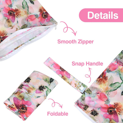 Mess-Proof Waterproof Wet Dry bag,2 Pack Reusable,Wet Bags for Swimsuits & Baby Clothes,Leakproof Wet bag for Travel & Diaper Changes for Baby-Floral