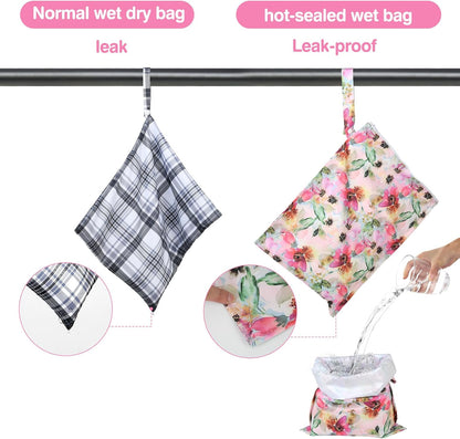 Mess-Proof Waterproof Wet Dry bag,2 Pack Reusable,Wet Bags for Swimsuits & Baby Clothes,Leakproof Wet bag for Travel & Diaper Changes for Baby-Floral