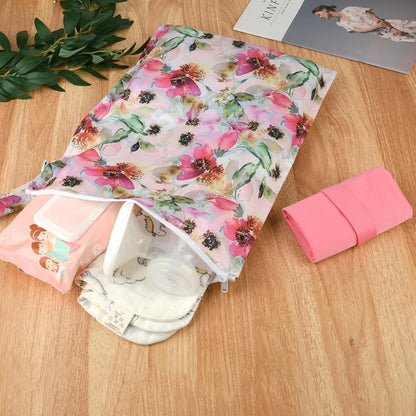 Mess-Proof Waterproof Wet Dry bag,2 Pack Reusable,Wet Bags for Swimsuits & Baby Clothes,Leakproof Wet bag for Travel & Diaper Changes for Baby-Floral