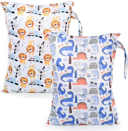 Mess-Proof Waterproof Wet Dry bag,2 Pack Reusable,Wet Bags for Swimsuits & Baby Clothes,Leakproof Wet bag for Travel & Diaper Changes for Baby-Floral
