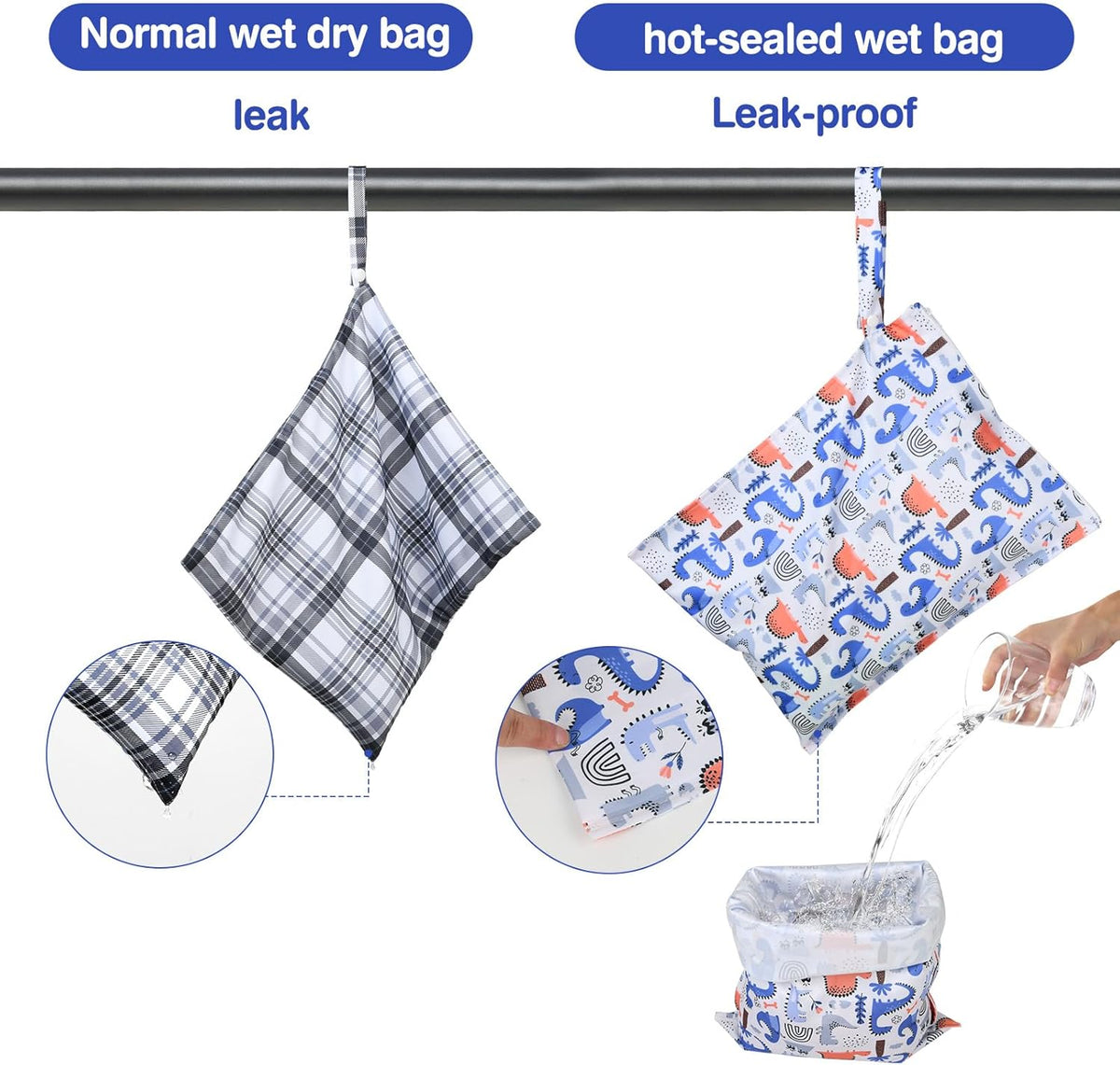 Mess-Proof Waterproof Wet Dry bag,2 Pack Reusable,Wet Bags for Swimsuits & Baby Clothes,Leakproof Wet bag for Travel & Diaper Changes for Baby-Floral