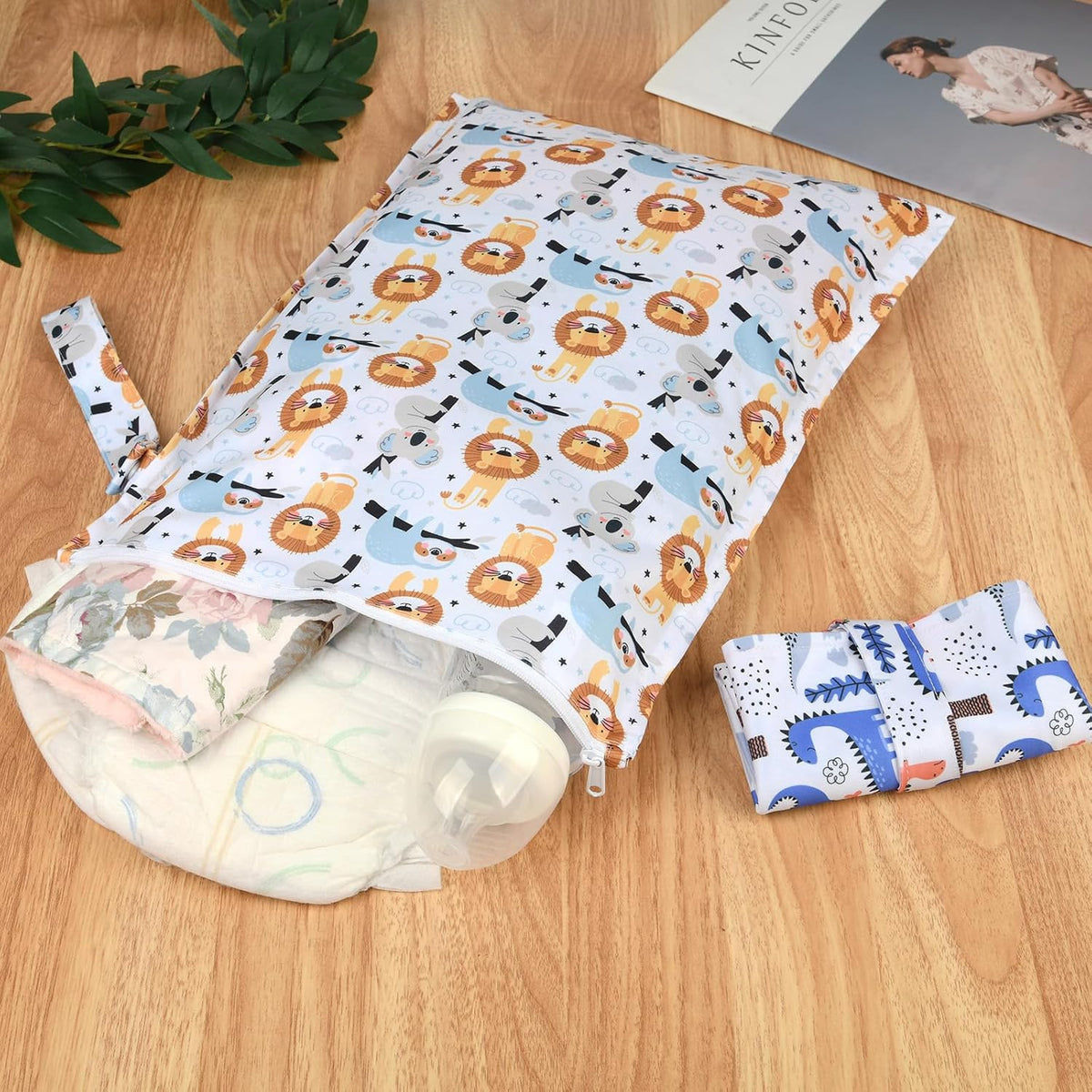 Mess-Proof Waterproof Wet Dry bag,2 Pack Reusable,Wet Bags for Swimsuits & Baby Clothes,Leakproof Wet bag for Travel & Diaper Changes for Baby-Floral