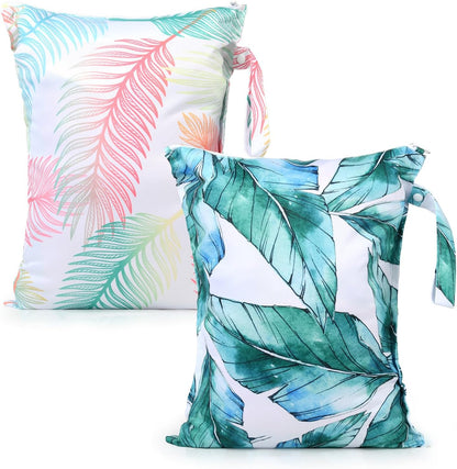 Mess-Proof Waterproof Wet Dry bag,2 Pack Reusable,Wet Bags for Swimsuits & Baby Clothes,Leakproof Wet bag for Travel & Diaper Changes for Baby-Floral