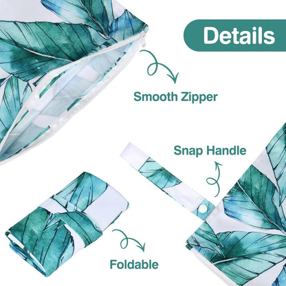 Mess-Proof Waterproof Wet Dry bag,2 Pack Reusable,Wet Bags for Swimsuits & Baby Clothes,Leakproof Wet bag for Travel & Diaper Changes for Baby-Floral