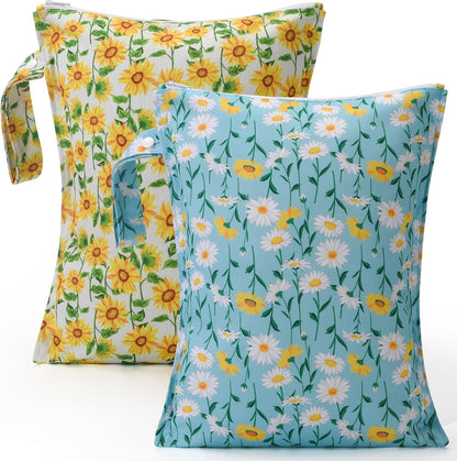 Mess-Proof Waterproof Wet Dry bag,2 Pack Reusable,Wet Bags for Swimsuits & Baby Clothes,Leakproof Wet bag for Travel & Diaper Changes for Baby-Floral