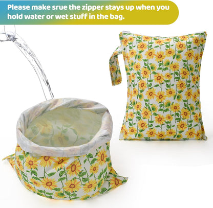 Mess-Proof Waterproof Wet Dry bag,2 Pack Reusable,Wet Bags for Swimsuits & Baby Clothes,Leakproof Wet bag for Travel & Diaper Changes for Baby-Floral
