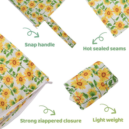 Mess-Proof Waterproof Wet Dry bag,2 Pack Reusable,Wet Bags for Swimsuits & Baby Clothes,Leakproof Wet bag for Travel & Diaper Changes for Baby-Floral