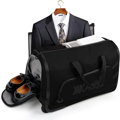 2 in 1 Rolling Garment Bag with Wheels,Overnight Bags with Wheels,Rolling Duffle Bag w/Shoes Compartment Hanging Suit Dress,Lightweight and Waterproof,Green