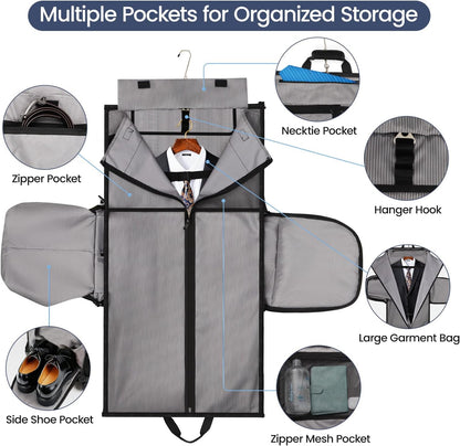 2 in 1 Rolling Garment Bag with Wheels,Overnight Bags with Wheels,Rolling Duffle Bag w/Shoes Compartment Hanging Suit Dress,Lightweight and Waterproof,Green