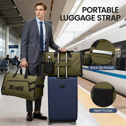 2 in 1 Rolling Garment Bag with Wheels,Overnight Bags with Wheels,Rolling Duffle Bag w/Shoes Compartment Hanging Suit Dress,Lightweight and Waterproof,Green