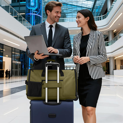 2 in 1 Rolling Garment Bag with Wheels,Overnight Bags with Wheels,Rolling Duffle Bag w/Shoes Compartment Hanging Suit Dress,Lightweight and Waterproof,Green