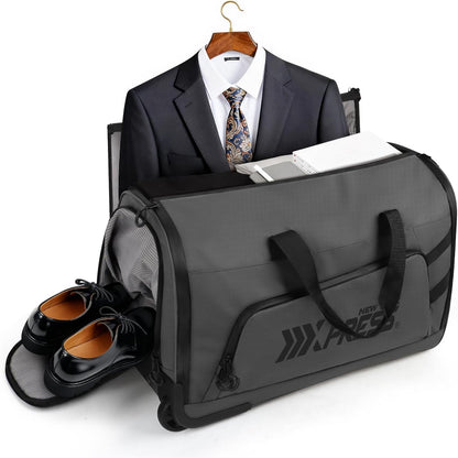 2 in 1 Rolling Garment Bag with Wheels,Overnight Bags with Wheels,Rolling Duffle Bag w/Shoes Compartment Hanging Suit Dress,Lightweight and Waterproof,Green