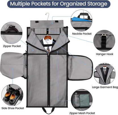 2 in 1 Rolling Garment Bag with Wheels,Overnight Bags with Wheels,Rolling Duffle Bag w/Shoes Compartment Hanging Suit Dress,Lightweight and Waterproof,Green