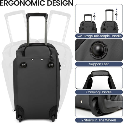 2 in 1 Rolling Garment Bag with Wheels,Overnight Bags with Wheels,Rolling Duffle Bag w/Shoes Compartment Hanging Suit Dress,Lightweight and Waterproof,Green