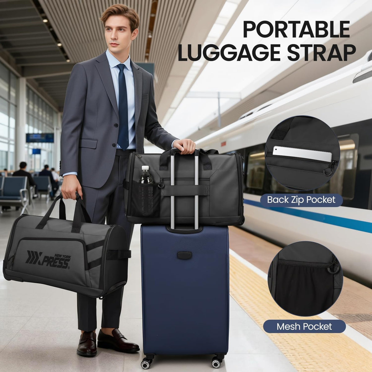 2 in 1 Rolling Garment Bag with Wheels,Overnight Bags with Wheels,Rolling Duffle Bag w/Shoes Compartment Hanging Suit Dress,Lightweight and Waterproof,Green