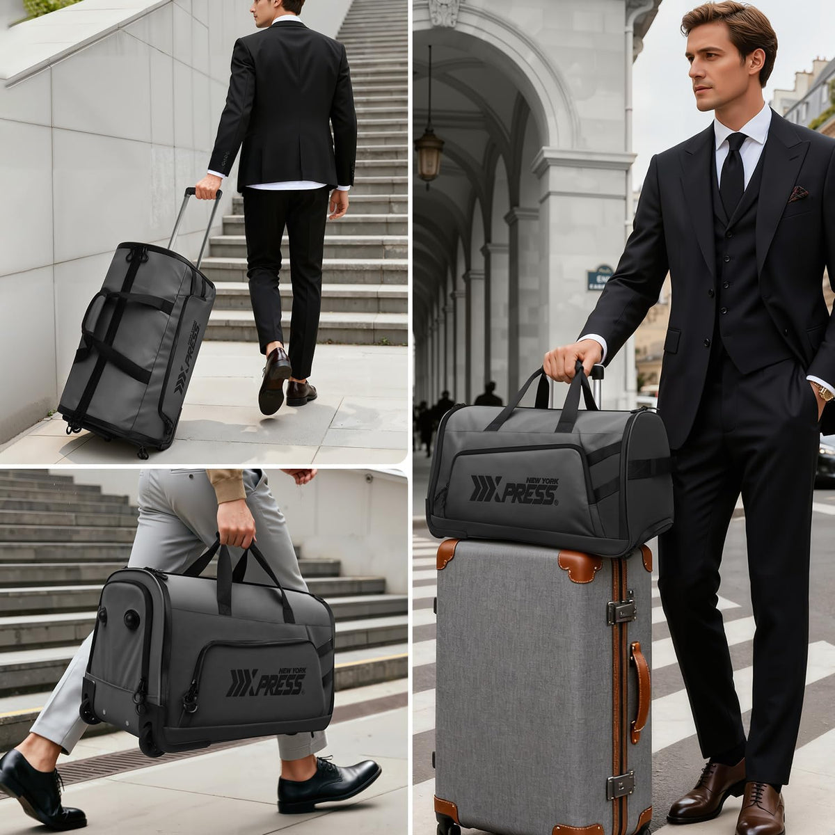 2 in 1 Rolling Garment Bag with Wheels,Overnight Bags with Wheels,Rolling Duffle Bag w/Shoes Compartment Hanging Suit Dress,Lightweight and Waterproof,Green