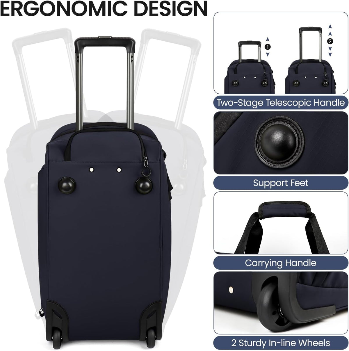 2 in 1 Rolling Garment Bag with Wheels,Overnight Bags with Wheels,Rolling Duffle Bag w/Shoes Compartment Hanging Suit Dress,Lightweight and Waterproof,Green