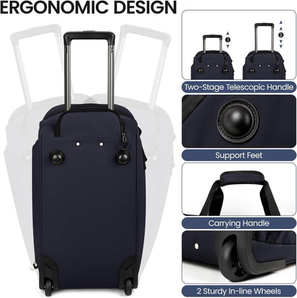 2 in 1 Rolling Garment Bag with Wheels,Overnight Bags with Wheels,Rolling Duffle Bag w/Shoes Compartment Hanging Suit Dress,Lightweight and Waterproof,Green