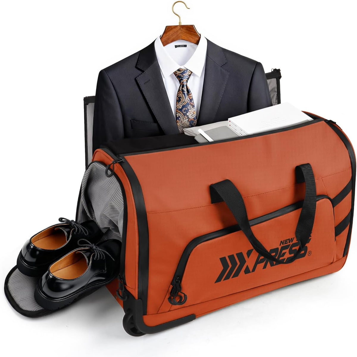 2 in 1 Rolling Garment Bag with Wheels,Overnight Bags with Wheels,Rolling Duffle Bag w/Shoes Compartment Hanging Suit Dress,Lightweight and Waterproof,Green