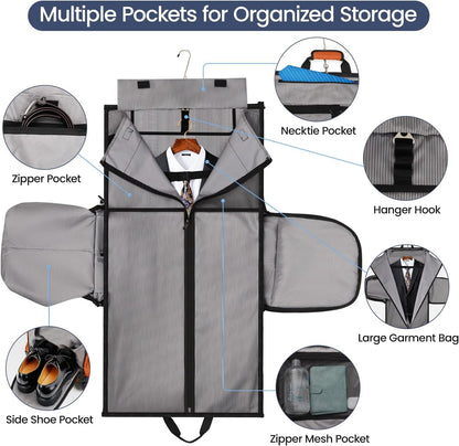 2 in 1 Rolling Garment Bag with Wheels,Overnight Bags with Wheels,Rolling Duffle Bag w/Shoes Compartment Hanging Suit Dress,Lightweight and Waterproof,Green