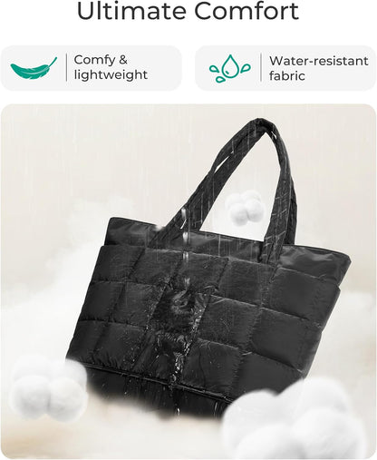 Expandable Tote Bag for Women, Puffer Work Tote Handbag, Quilted Carry On Bag for Travel Gym