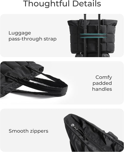 Expandable Tote Bag for Women, Puffer Work Tote Handbag, Quilted Carry On Bag for Travel Gym