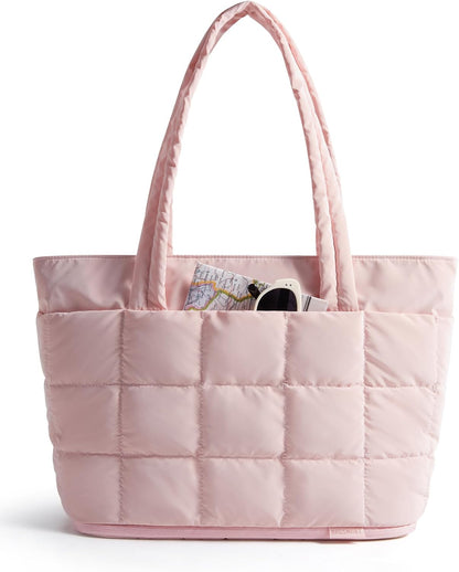 Expandable Tote Bag for Women, Puffer Work Tote Handbag, Quilted Carry On Bag for Travel Gym