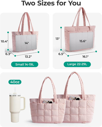 Expandable Tote Bag for Women, Puffer Work Tote Handbag, Quilted Carry On Bag for Travel Gym