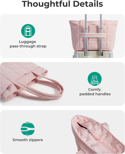 Expandable Tote Bag for Women, Puffer Work Tote Handbag, Quilted Carry On Bag for Travel Gym