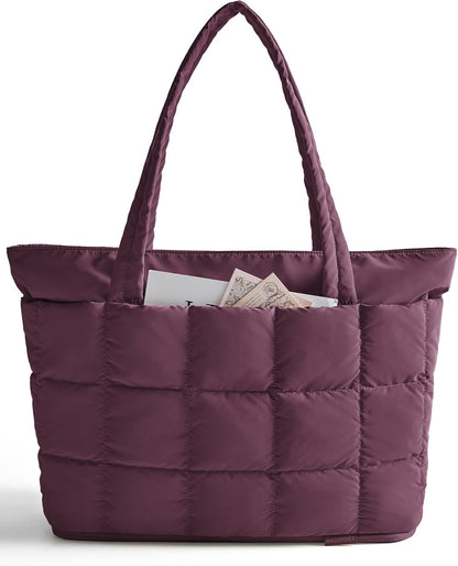 Expandable Tote Bag for Women, Puffer Work Tote Handbag, Quilted Carry On Bag for Travel Gym