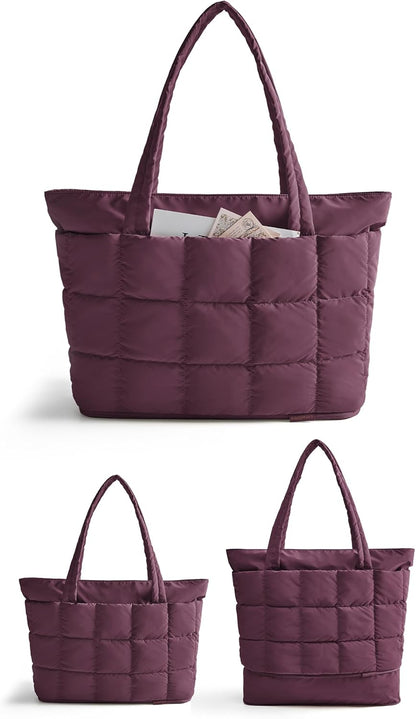 Expandable Tote Bag for Women, Puffer Work Tote Handbag, Quilted Carry On Bag for Travel Gym