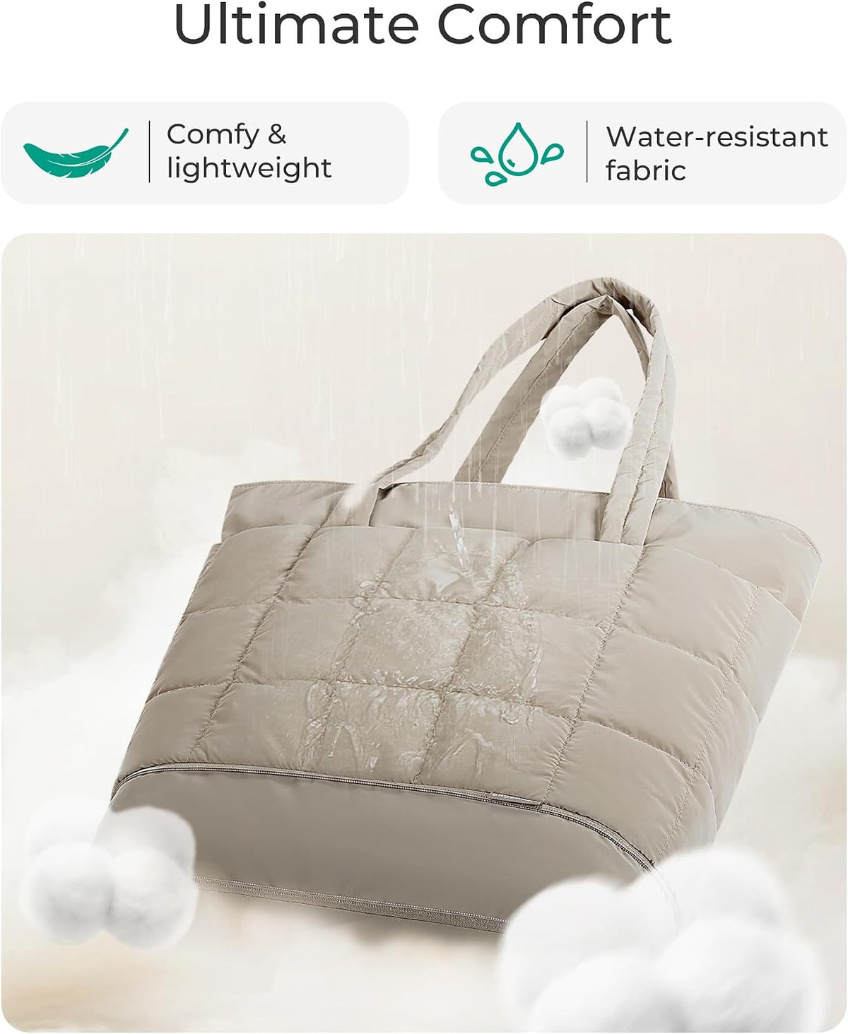 Expandable Tote Bag for Women, Puffer Work Tote Handbag, Quilted Carry On Bag for Travel Gym