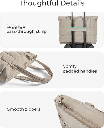 Expandable Tote Bag for Women, Puffer Work Tote Handbag, Quilted Carry On Bag for Travel Gym
