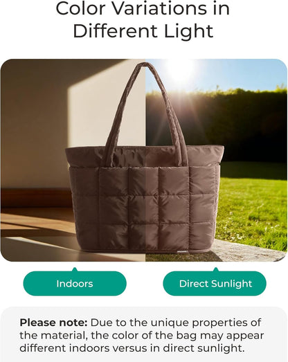 Expandable Tote Bag for Women, Puffer Work Tote Handbag, Quilted Carry On Bag for Travel Gym